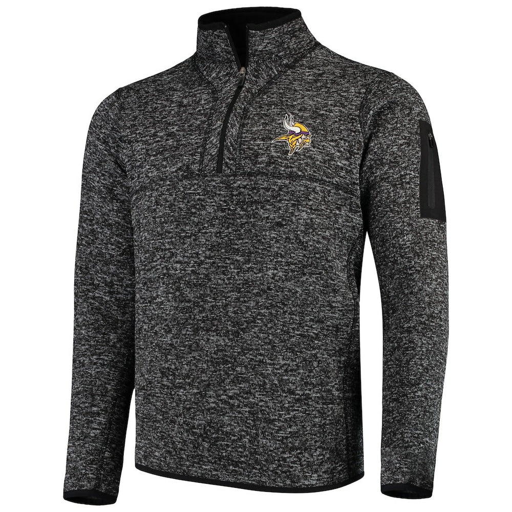 Minnesota Vikings Antigua Fortune Quarter-Zip Pullover Jacket - Heather Black - NFL