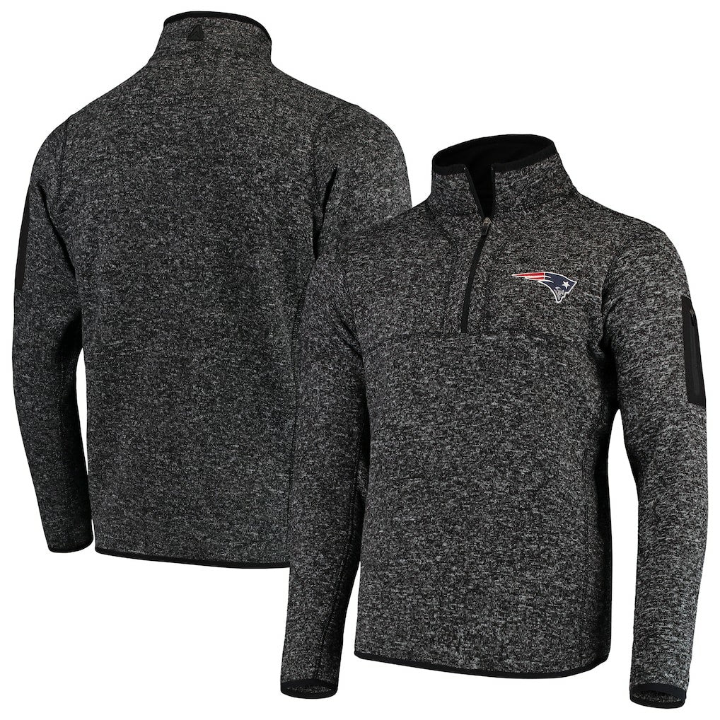 New England Patriots Antigua Fortune Quarter-Zip Pullover Jacket - Heather Black - NFL
