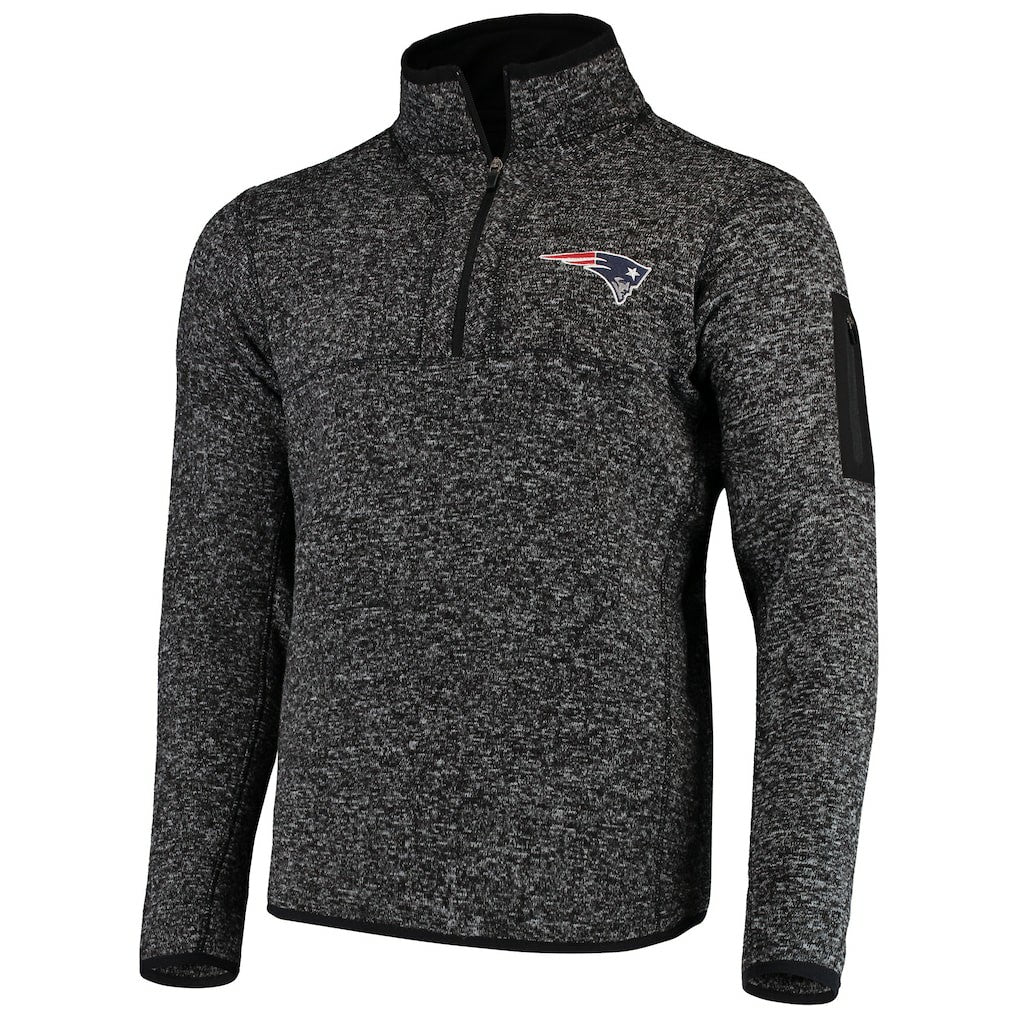New England Patriots Antigua Fortune Quarter-Zip Pullover Jacket - Heather Black - NFL