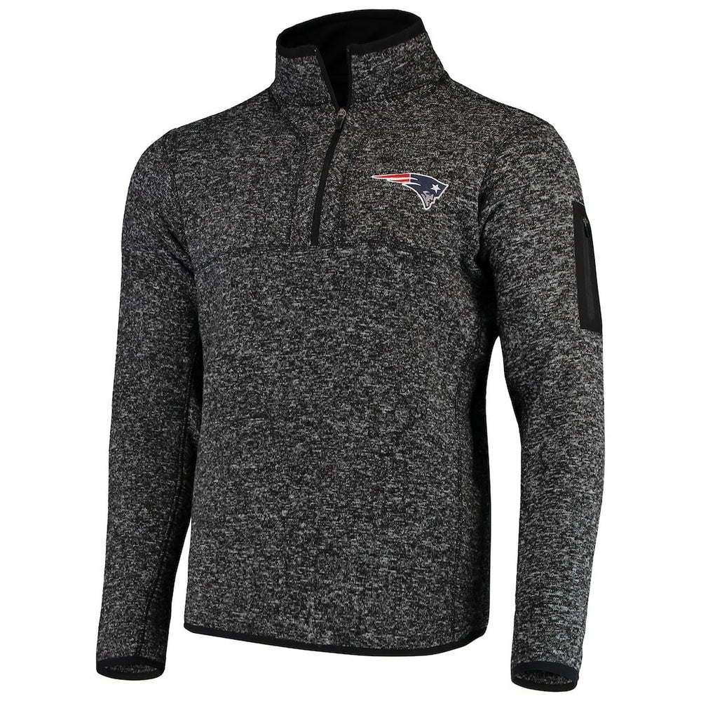 New England Patriots Antigua Fortune Quarter-Zip Pullover Jacket - Heather Black - NFL