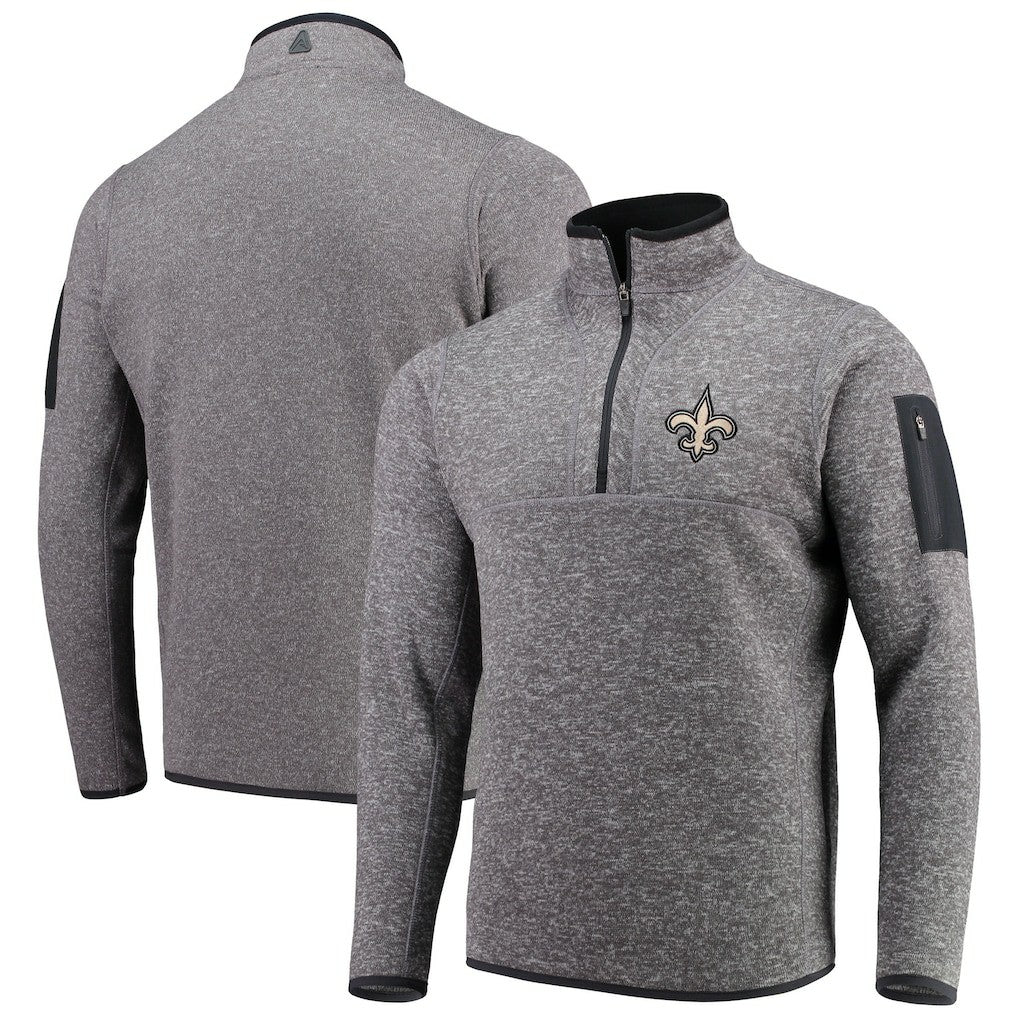 New Orleans Saints Antigua Fortune Quarter-Zip Pullover Jacket - Charcoal - NFL