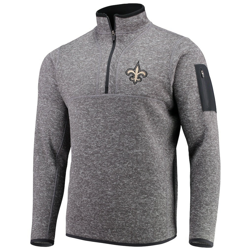New Orleans Saints Antigua Fortune Quarter-Zip Pullover Jacket - Charcoal - NFL