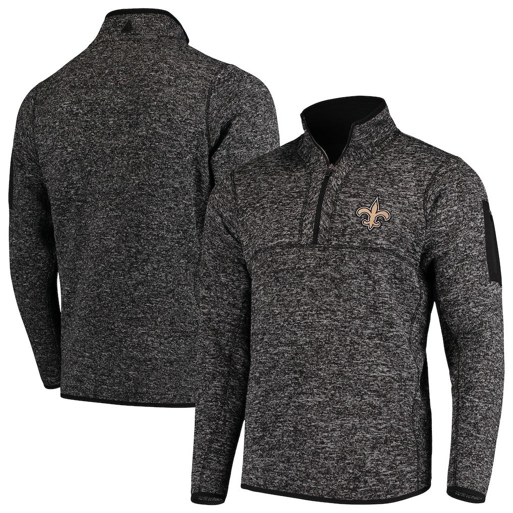 New Orleans Saints Antigua Fortune Quarter-Zip Pullover Jacket - Heather Black - NFL
