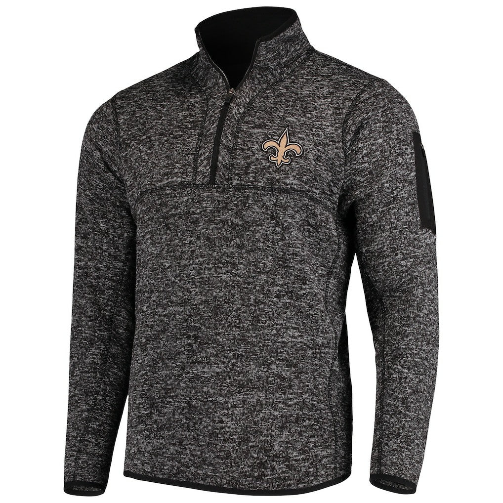 New Orleans Saints Antigua Fortune Quarter-Zip Pullover Jacket - Heather Black - NFL