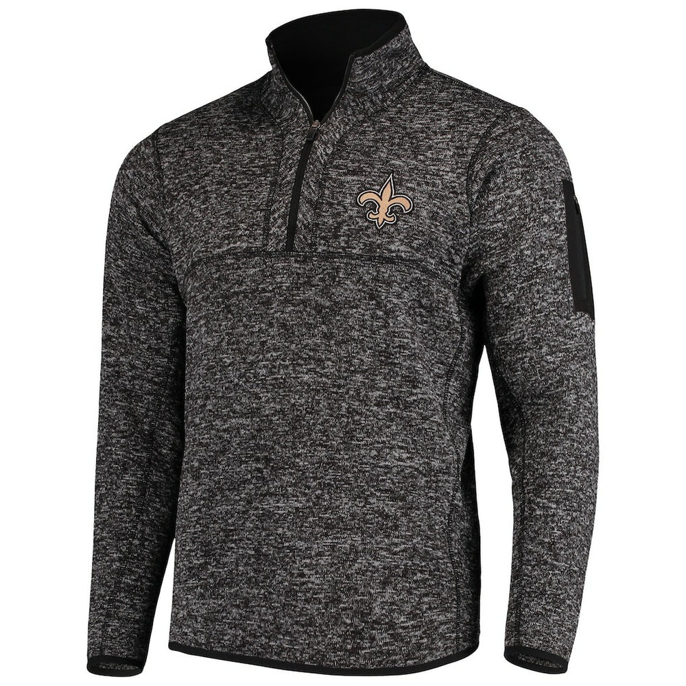 New Orleans Saints Antigua Fortune Quarter-Zip Pullover Jacket - Heather Black - NFL