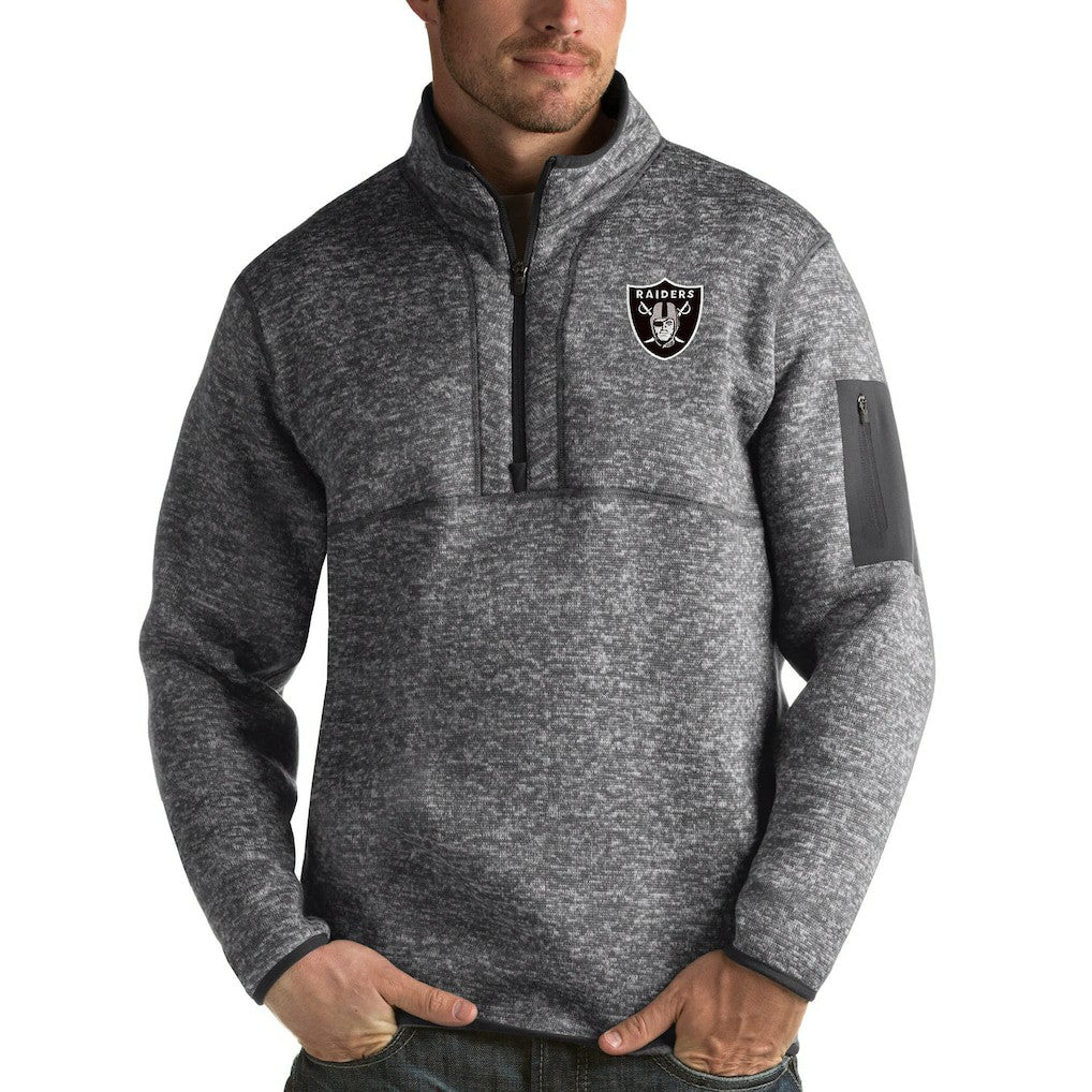 Las Vegas Raiders Antigua Fortune Quarter-Zip Pullover Jacket - Charcoal - NFL