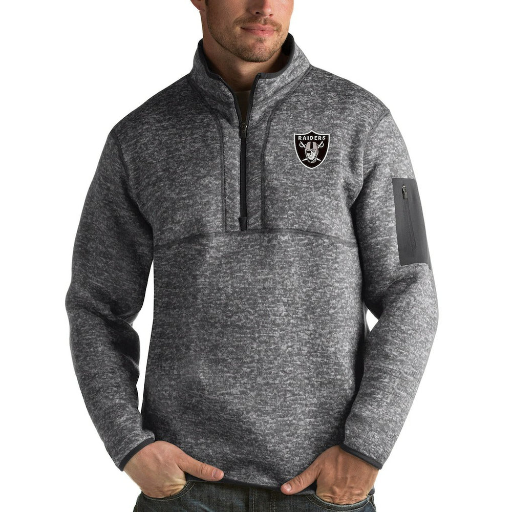 Las Vegas Raiders Antigua Fortune Quarter-Zip Pullover Jacket - Charcoal - NFL