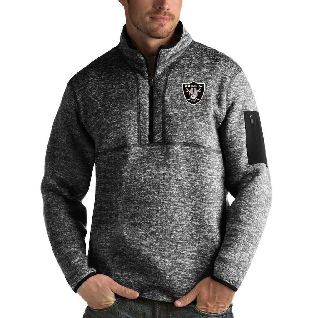 Las Vegas Raiders Antigua Fortune Quarter-Zip Pullover Jacket - Heather Black - NFL