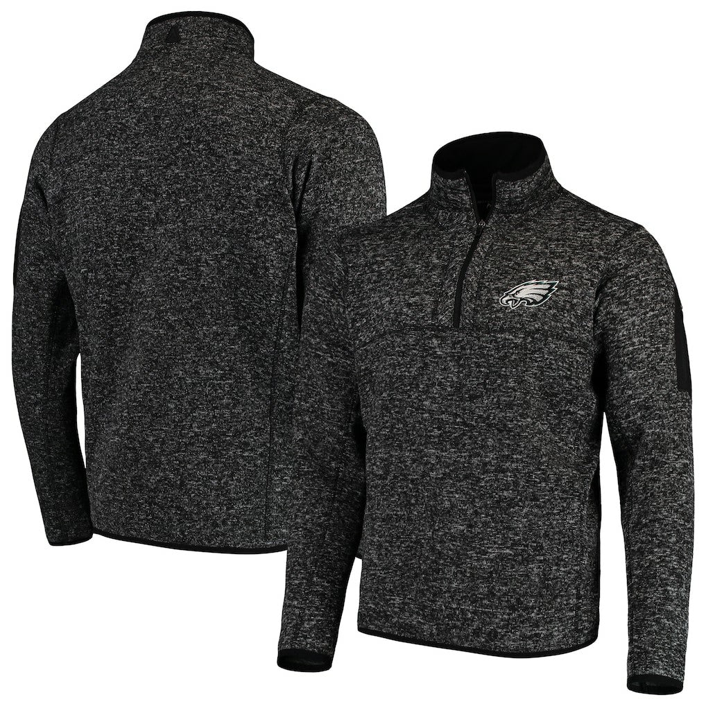 Philadelphia Eagles Antigua Fortune Quarter-Zip Pullover Jacket - Heather Black - NFL