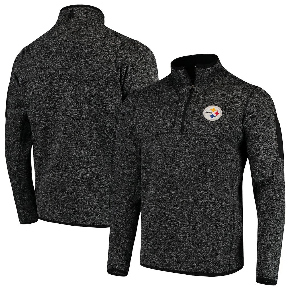 Pittsburgh Steelers Antigua Fortune Quarter-Zip Pullover Jacket - Heather Black - NFL