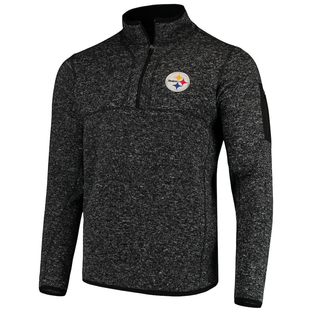 Pittsburgh Steelers Antigua Fortune Quarter-Zip Pullover Jacket - Heather Black - NFL