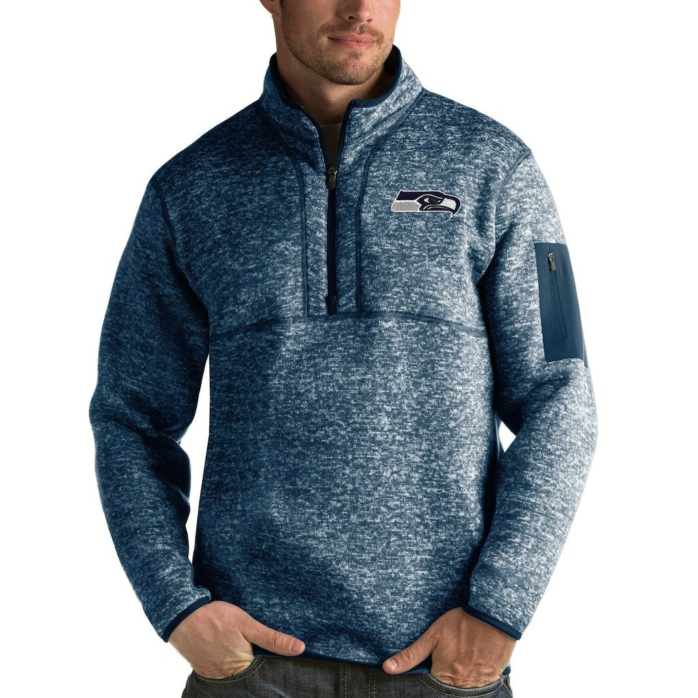 Seattle Seahawks Antigua Fortune Quarter-Zip Pullover Jacket - Navy - NFL