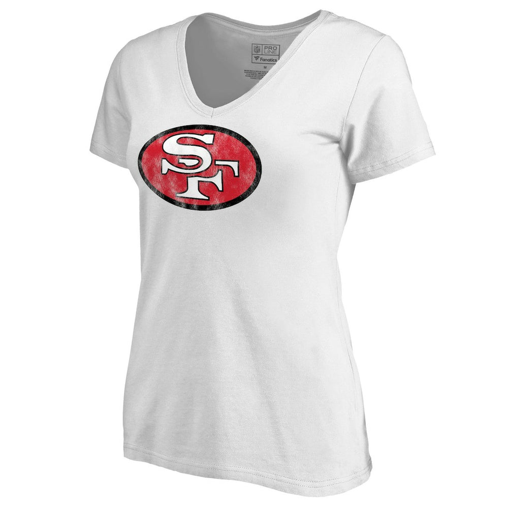 San Francisco 49ers Women's Throwback Logo V-Neck T-Shirt - White - NFL