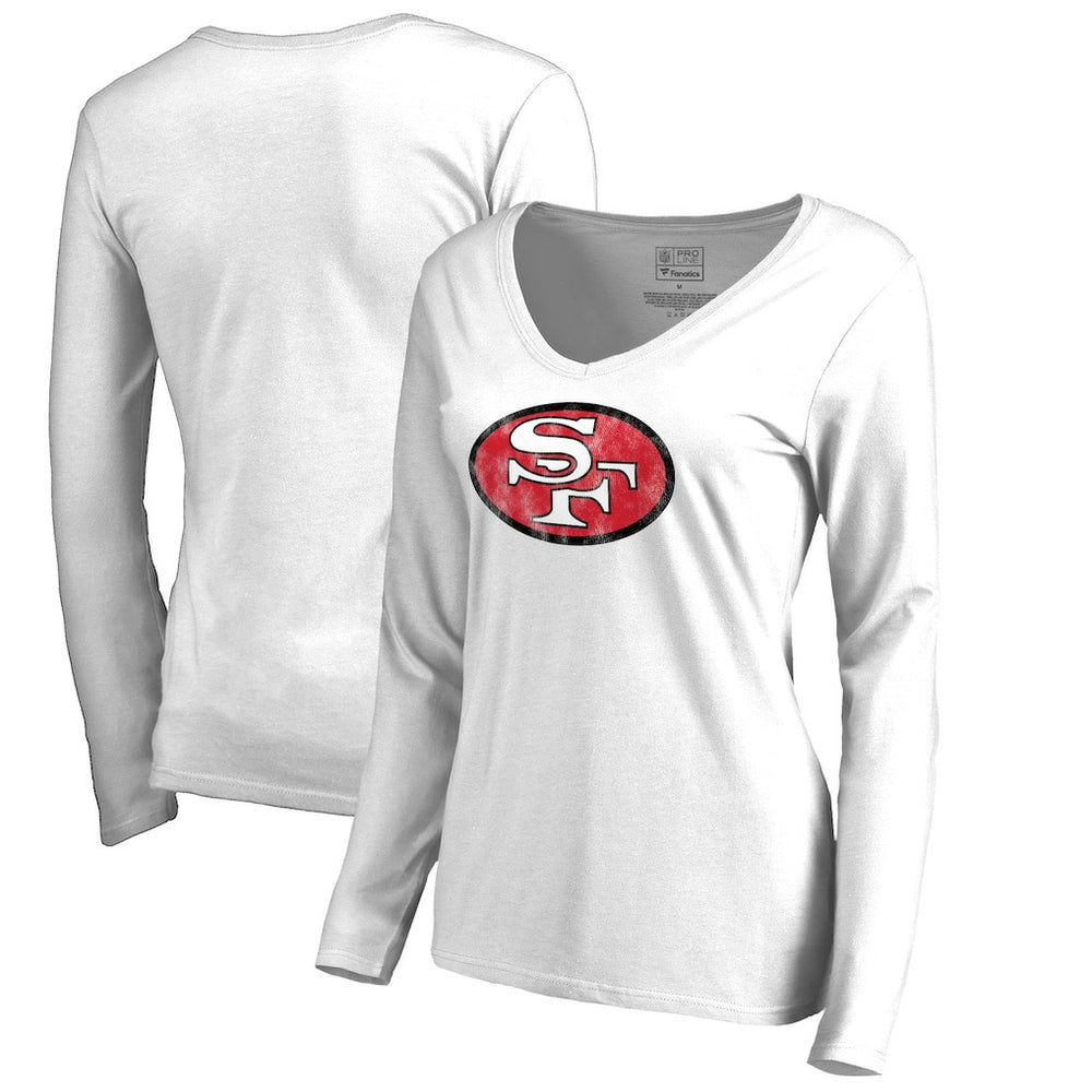 San Francisco 49ers Women's Throwback Logo Long Sleeve V-Neck T-Shirt - White - NFL