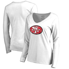 San Francisco 49ers Women's Throwback Logo Long Sleeve V-Neck T-Shirt - White - NFL