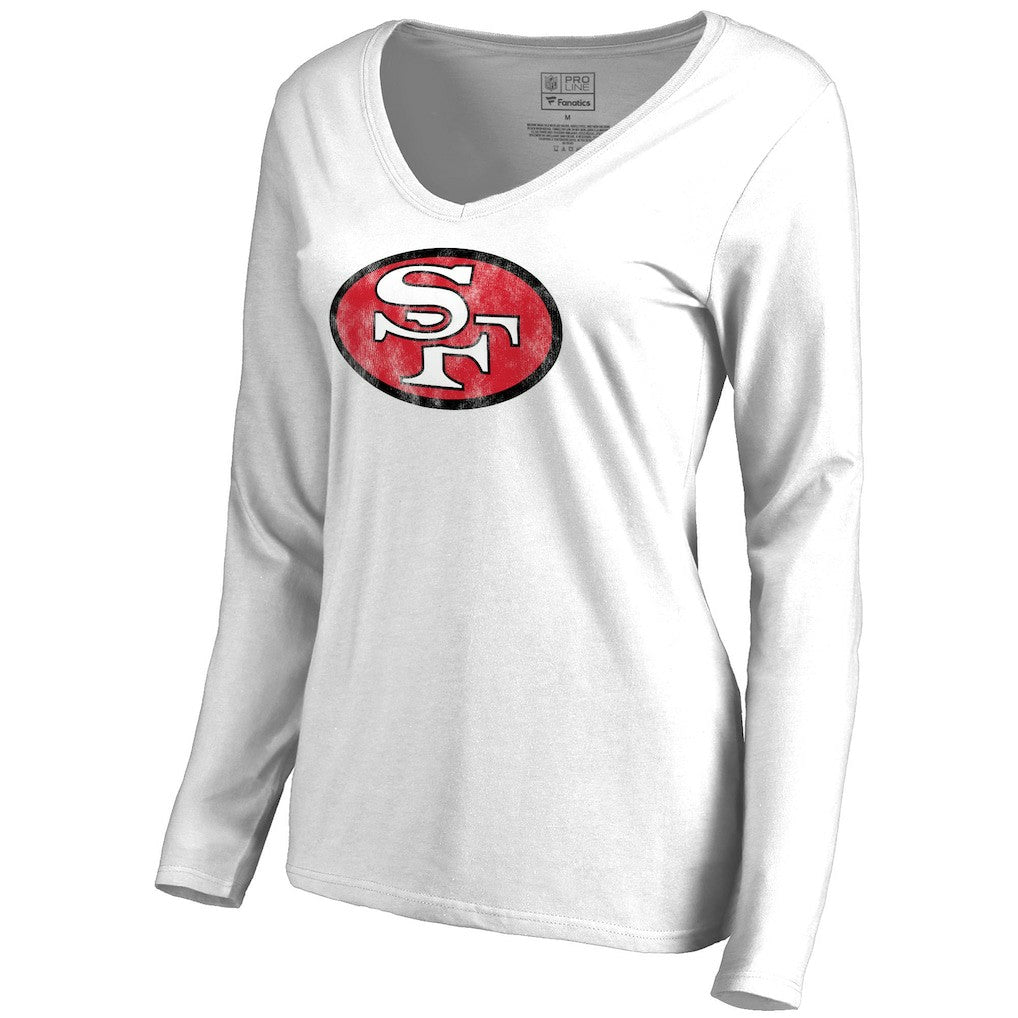 San Francisco 49ers Women's Throwback Logo Long Sleeve V-Neck T-Shirt - White - NFL