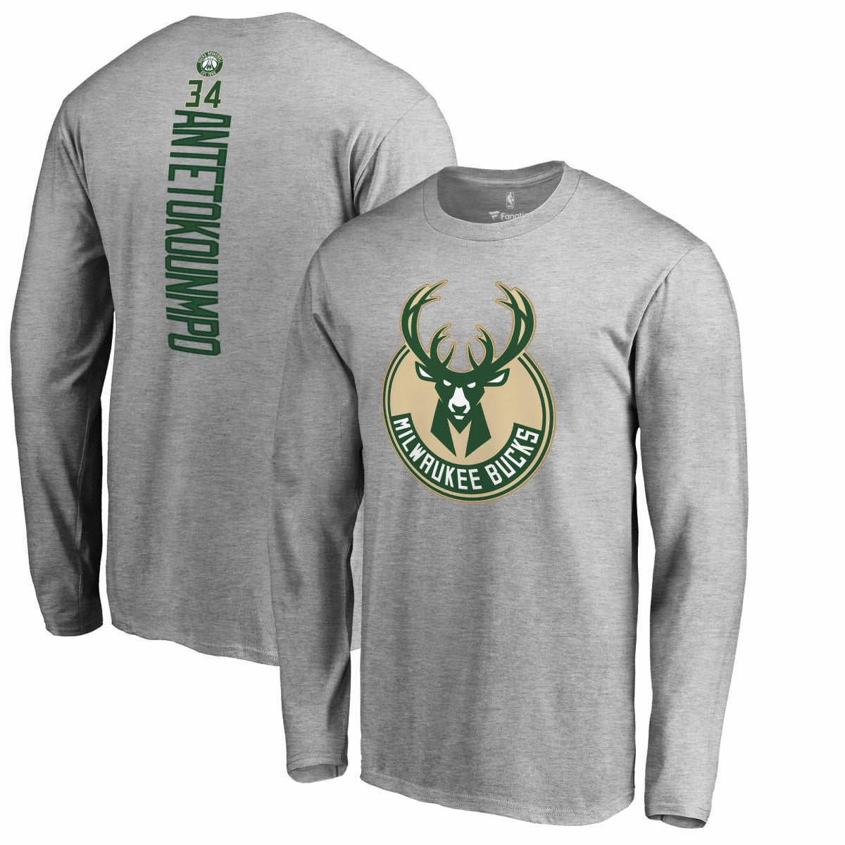 Giannis Antetokounmpo Milwaukee Bucks Team Backer Name & Number Long Sleeve T-Shirt Heathered Gray