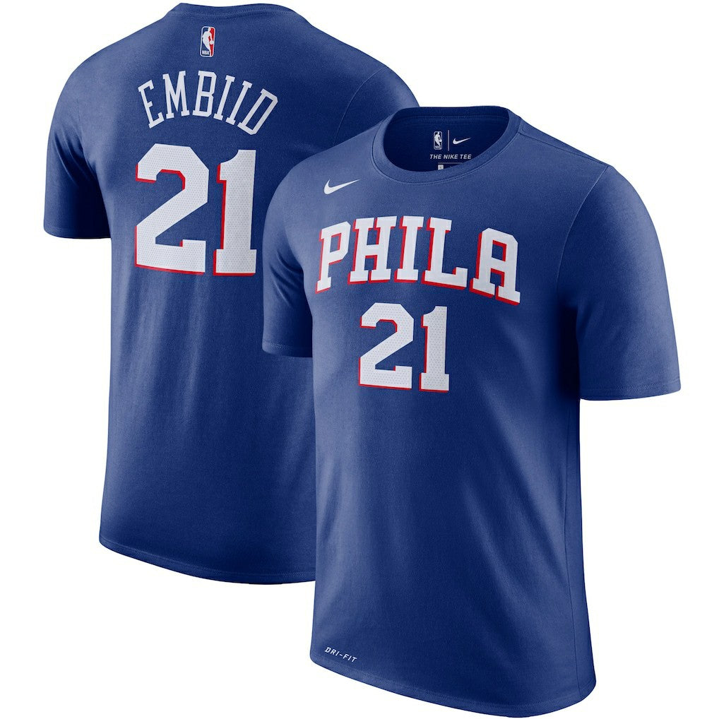 Nike Joel Embiid Philadelphia 76ers Player Name & Number Performance T-Shirt Royal