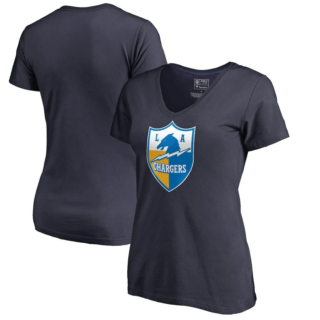 Los Angeles Chargers Women's Retro Shield Logo V-Neck T-Shirt - Navy - NFL