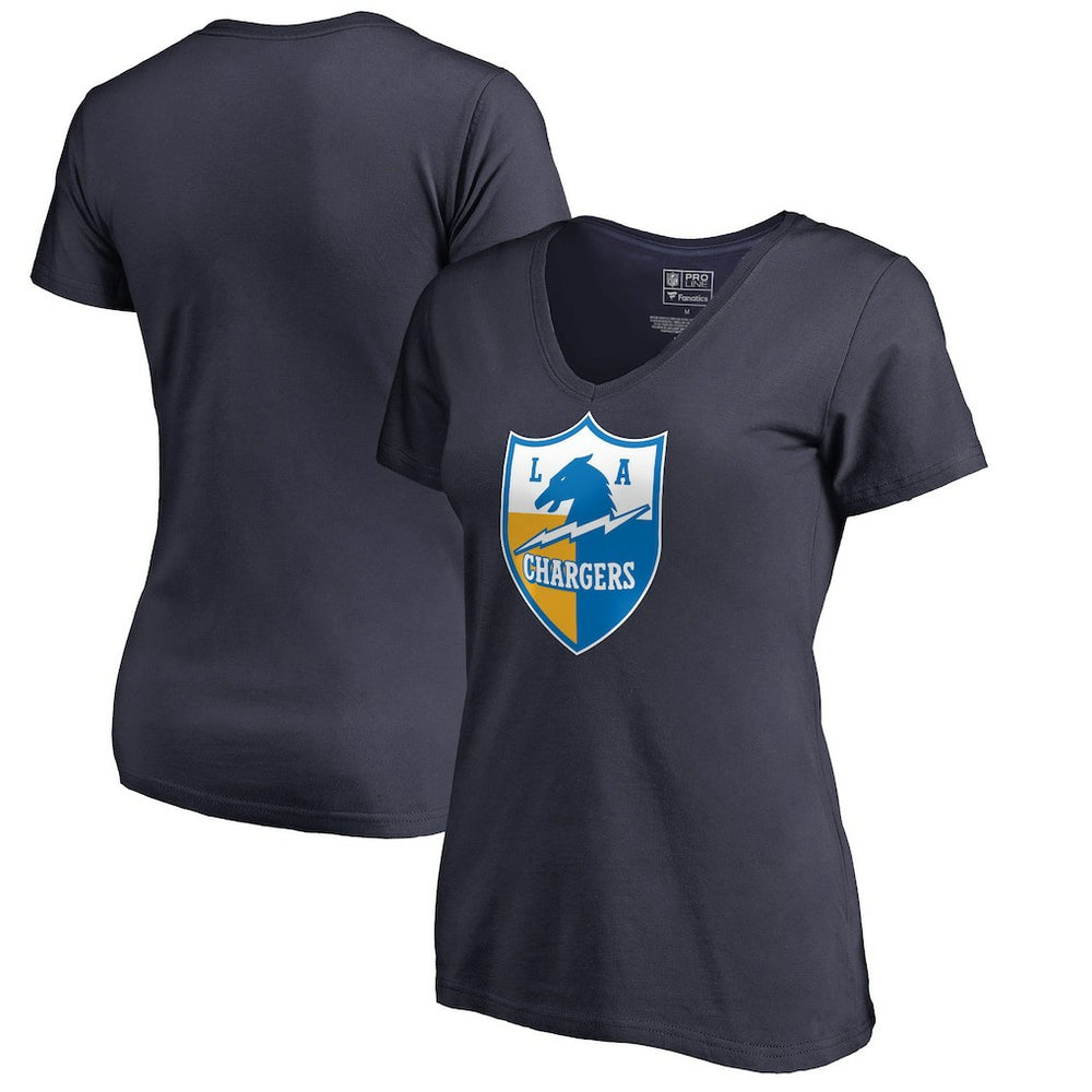 Los Angeles Chargers Women's Retro Shield Logo V-Neck T-Shirt - Navy - NFL