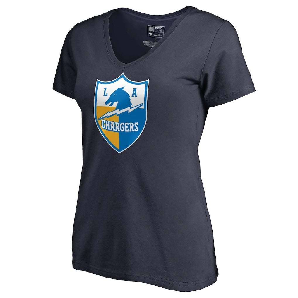 Los Angeles Chargers Women's Retro Shield Logo V-Neck T-Shirt - Navy - NFL