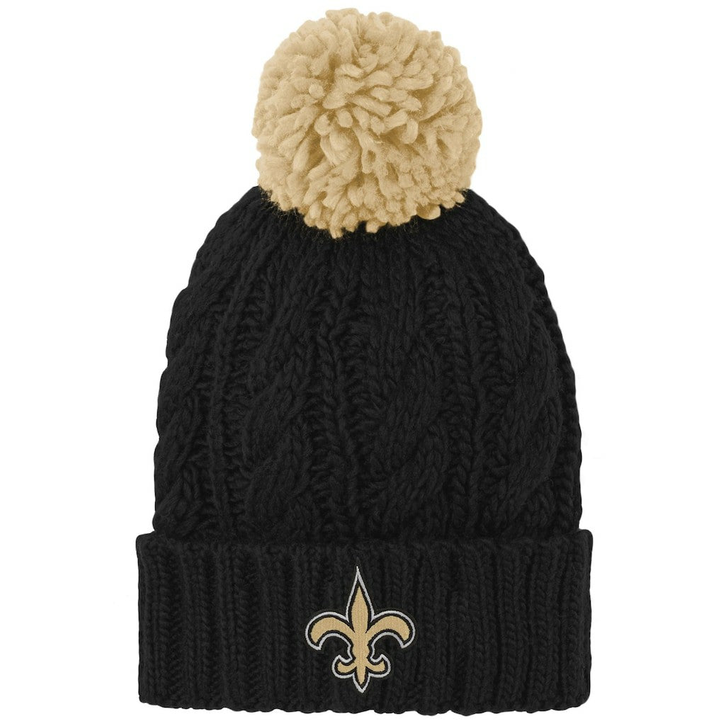 New Orleans Saints Girls Youth Team Cable Cuffed Knit Hat with Pom - Black - NFL