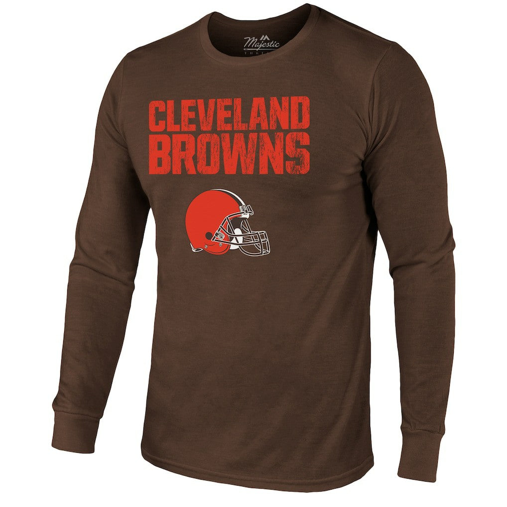 Cleveland Browns Majestic Threads Lockup Tri-Blend Long Sleeve T-Shirt - Brown - NFL