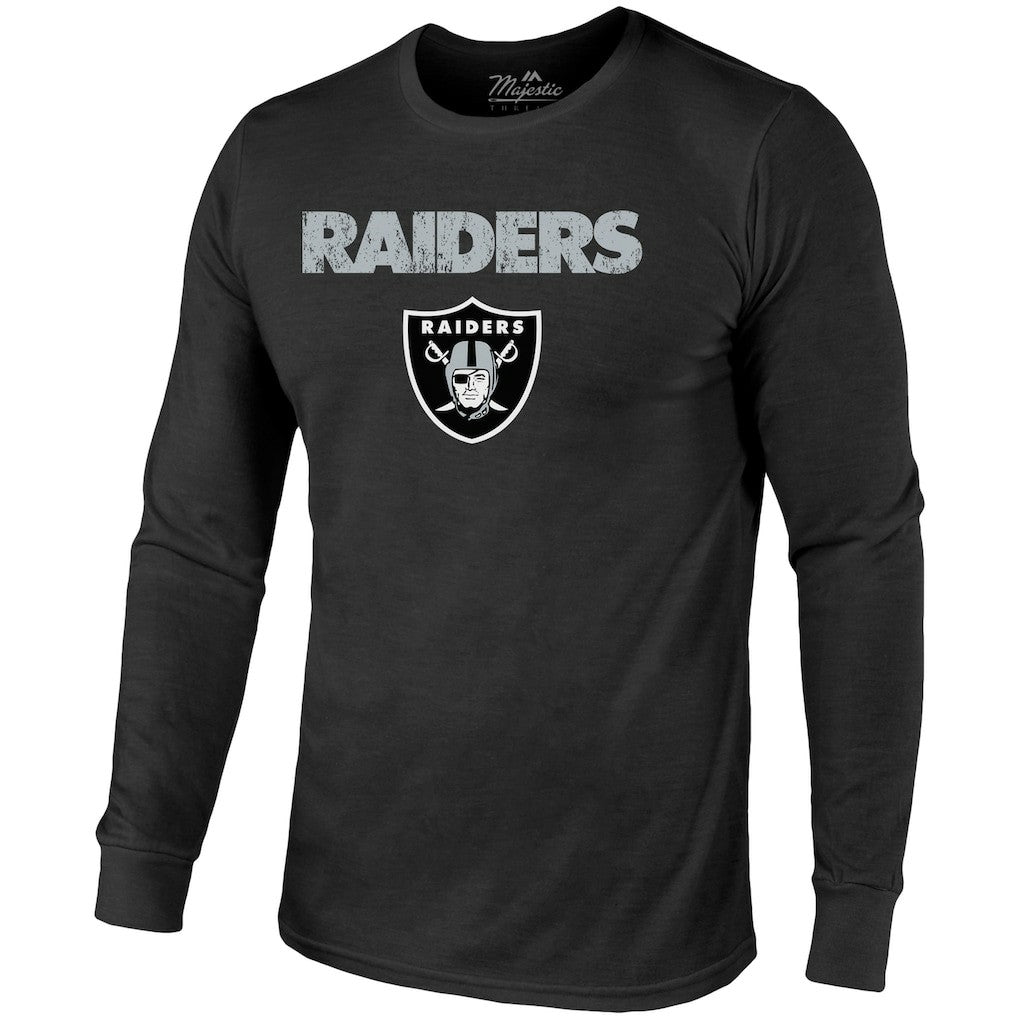 Las Vegas Raiders Majestic Threads Lockup Tri-Blend Long Sleeve T-Shirt - Black - NFL