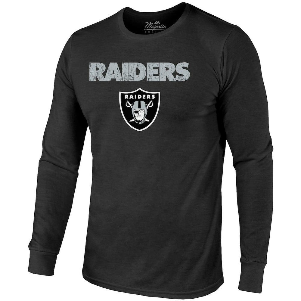 Las Vegas Raiders Majestic Threads Lockup Tri-Blend Long Sleeve T-Shirt - Black - NFL
