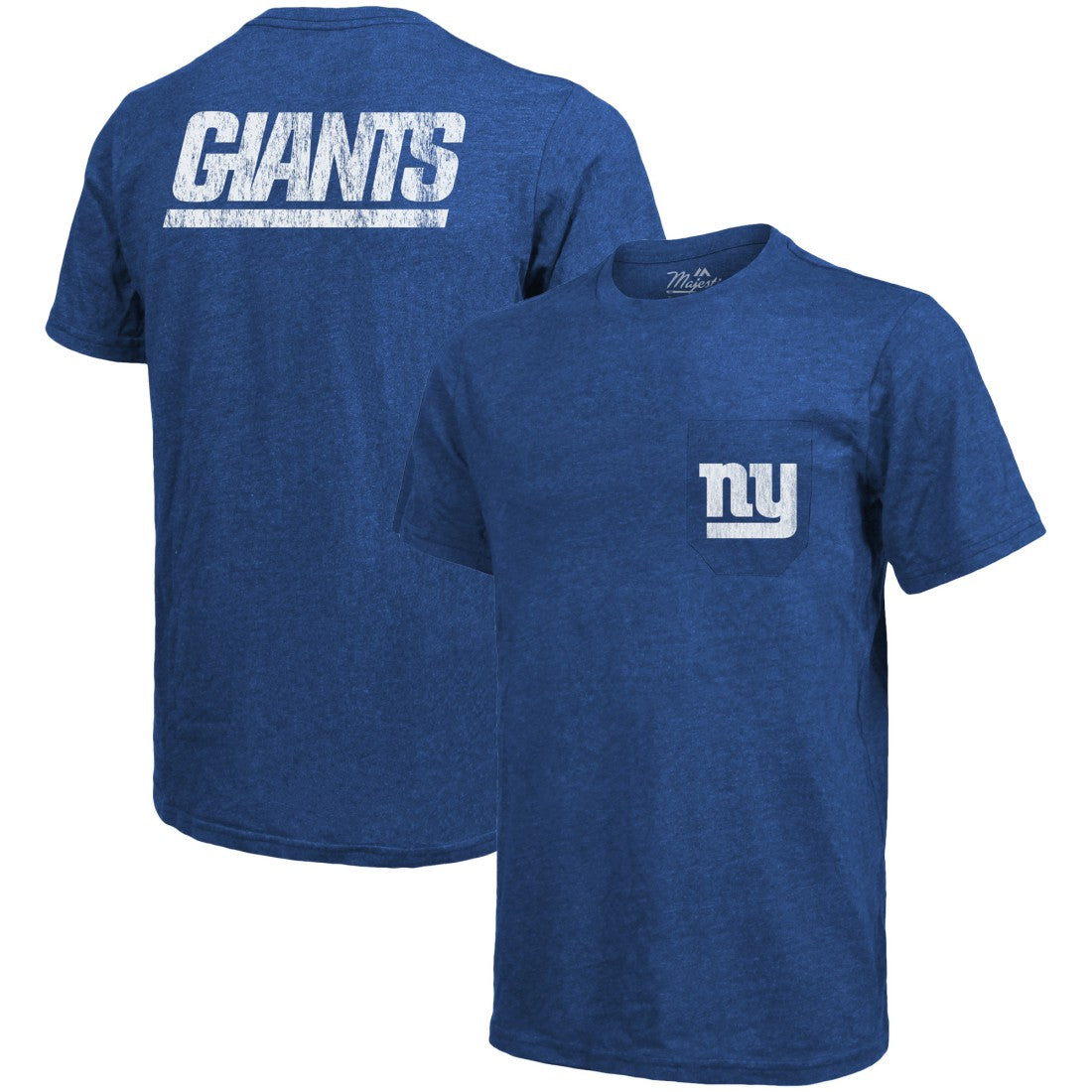 New York Giants Majestic Threads Tri-Blend Pocket T-Shirt - Heathered Royal - NFL