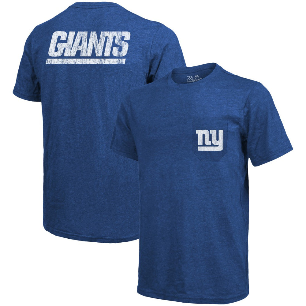 New York Giants Majestic Threads Tri-Blend Pocket T-Shirt - Heathered Royal - NFL