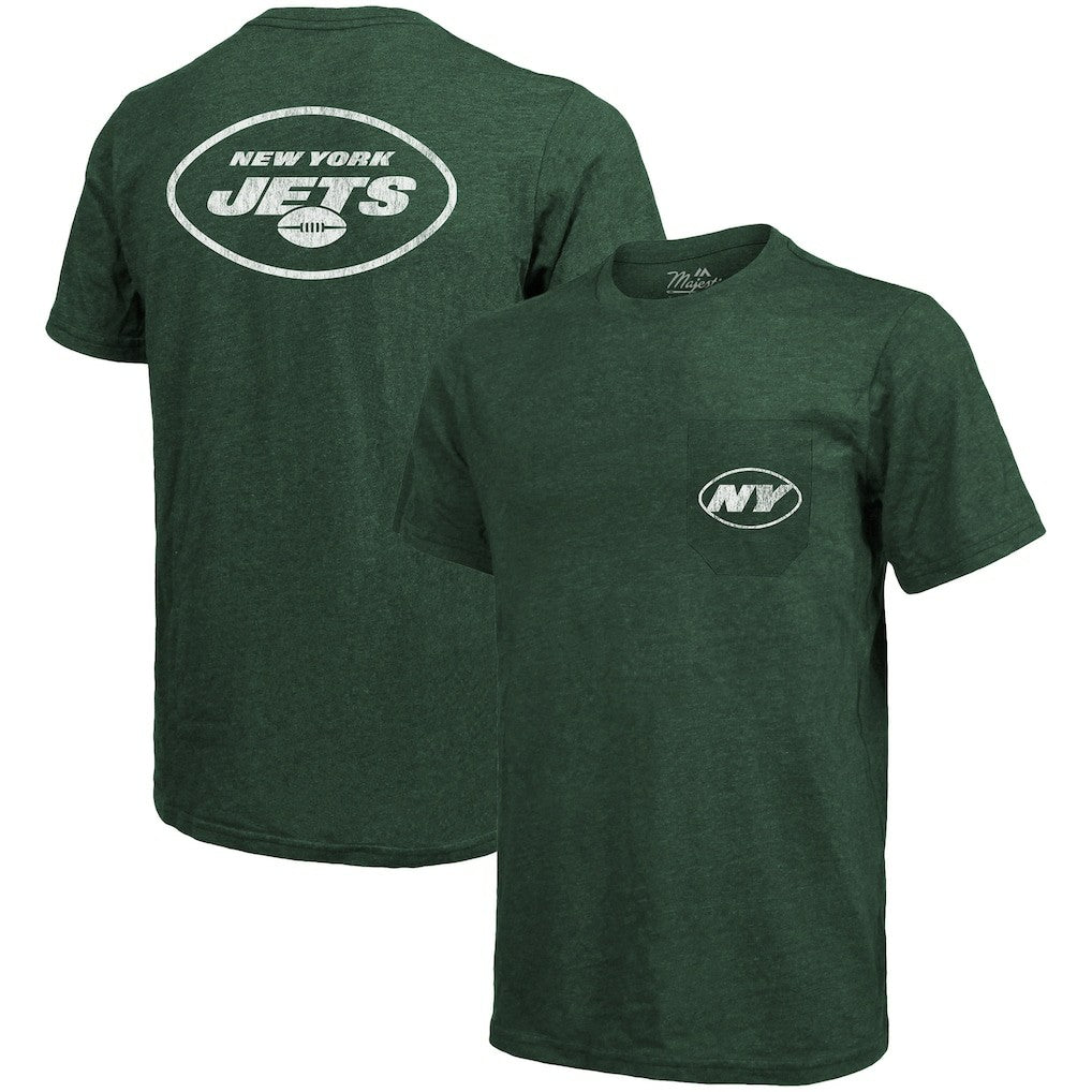 New York Jets Majestic Threads Tri-Blend Pocket T-Shirt - Heathered Green - NFL