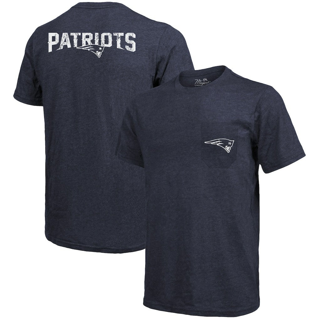 New England Patriots Majestic Threads Tri-Blend Pocket T-Shirt - Heathered Navy - NFL