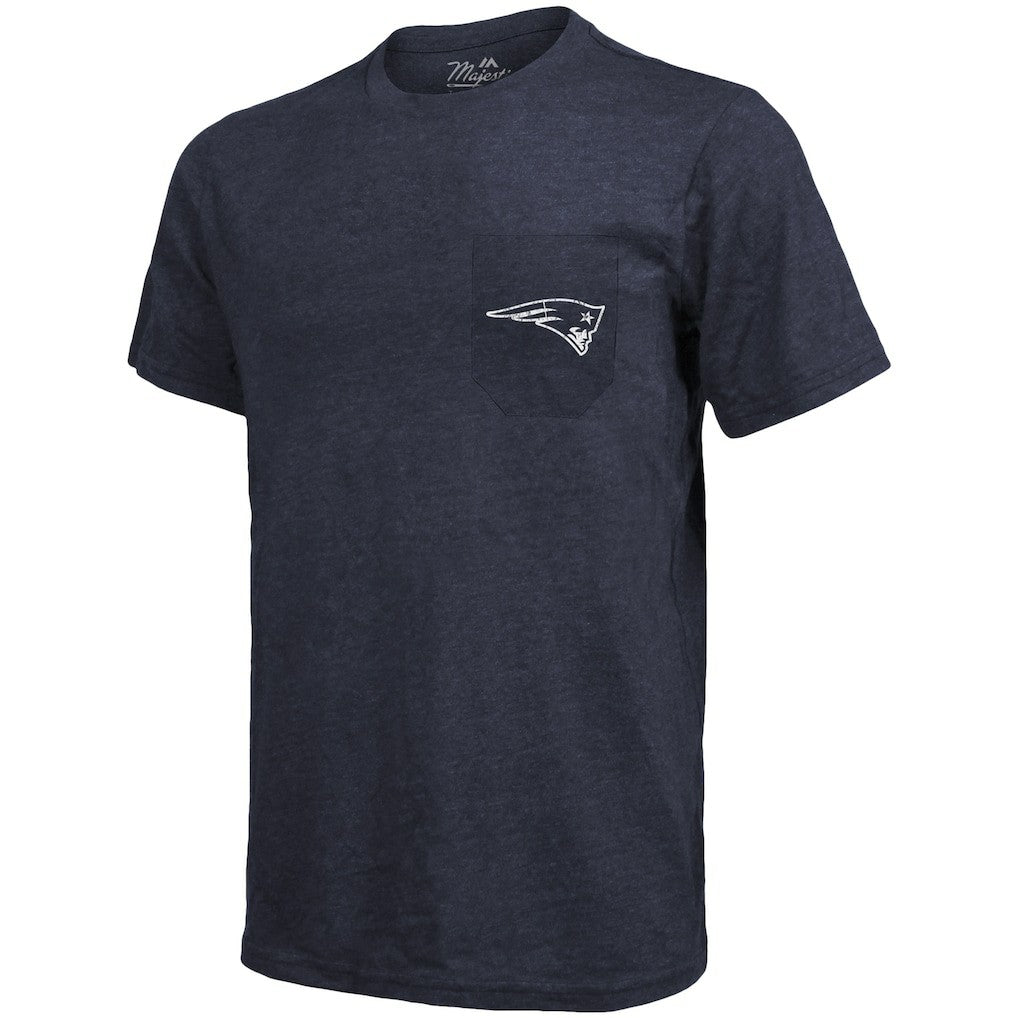 New England Patriots Majestic Threads Tri-Blend Pocket T-Shirt - Heathered Navy - NFL