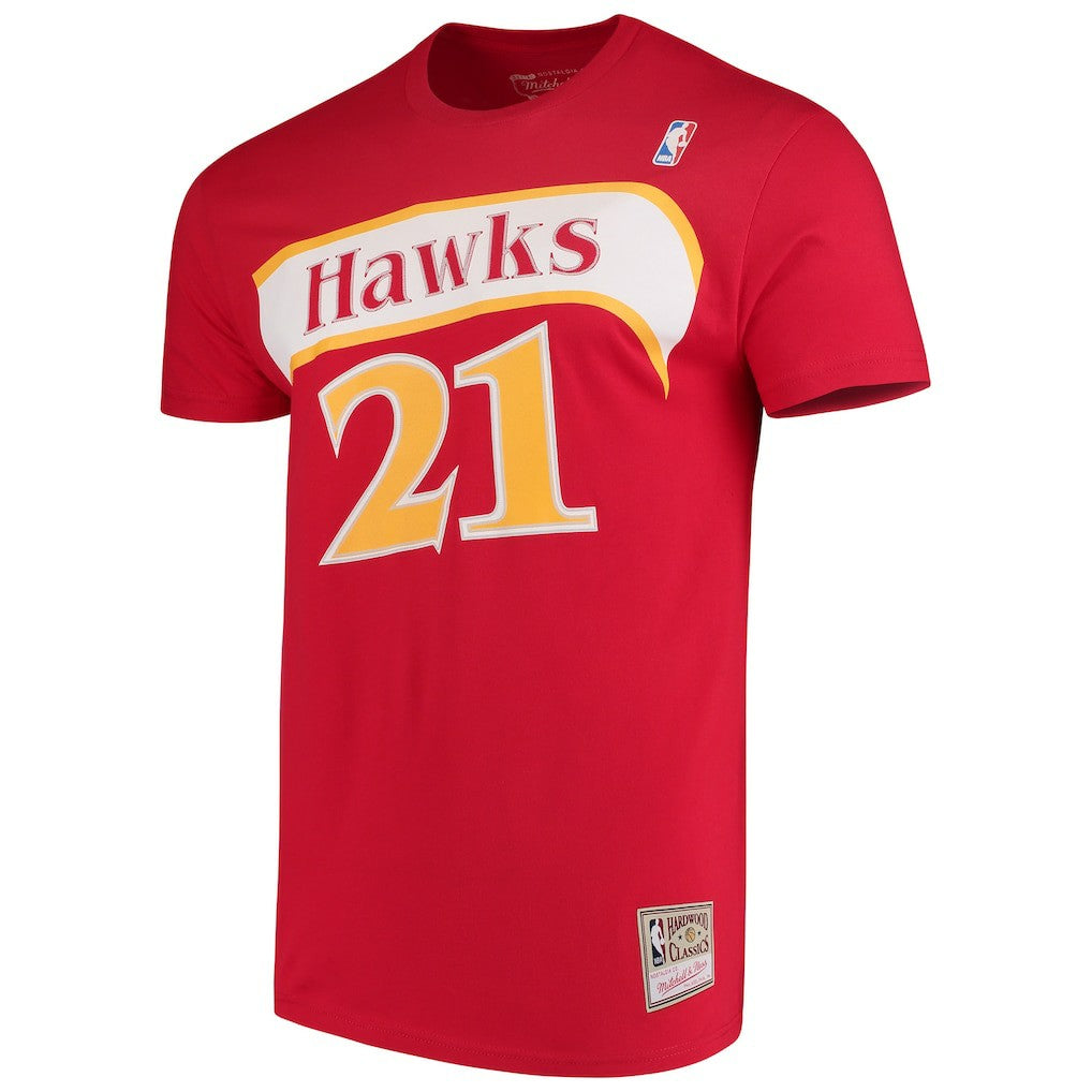 Mitchell & Ness Dominique Wilkins Atlanta Hawks Hardwood Classics Team Name & Number T-Shirt Red