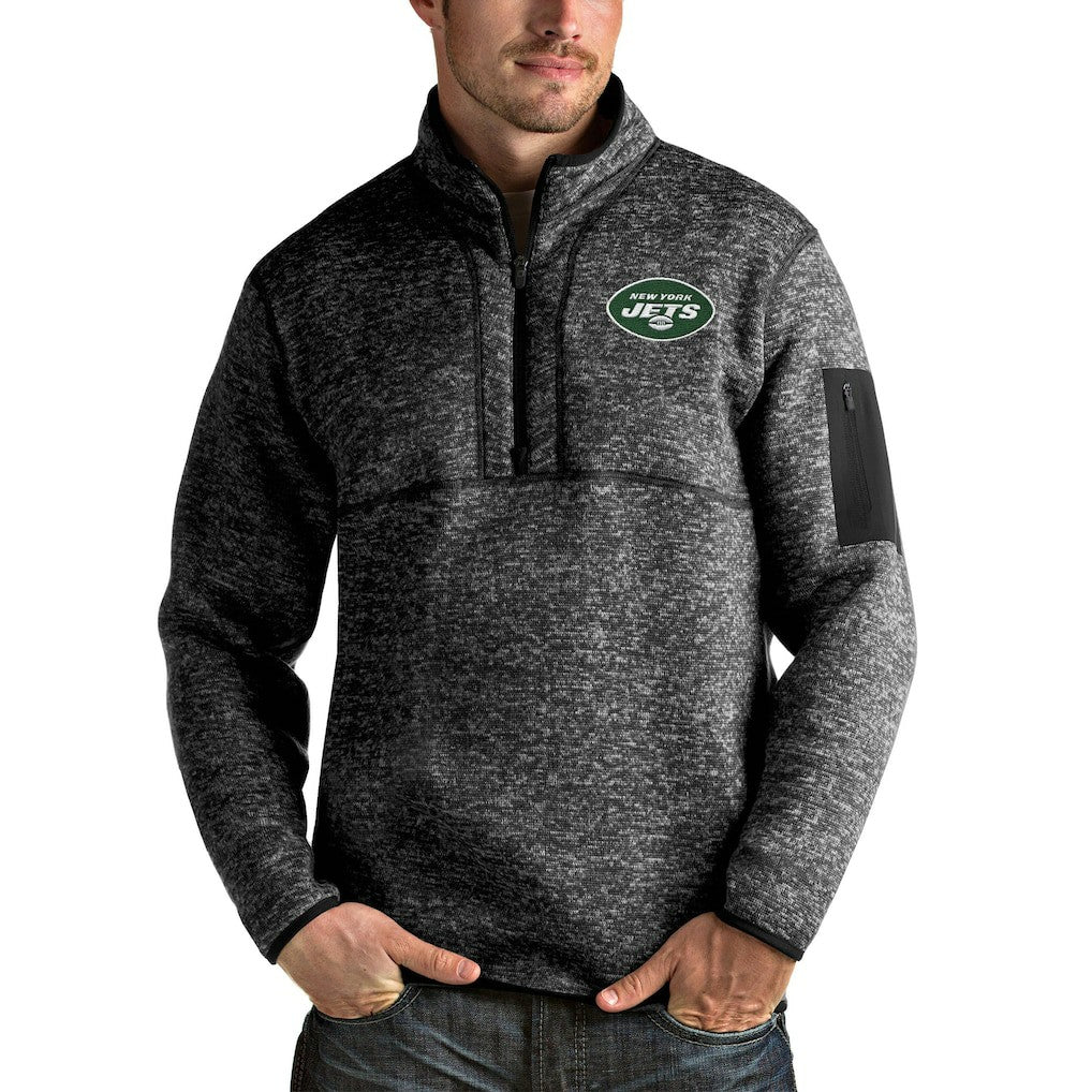 New York Jets Antigua Fortune 1/4-Zip Pullover Jacket - Heather Black - NFL