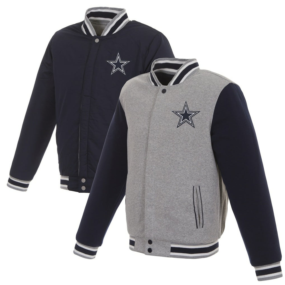 Dallas Cowboys JH Design Reversible Two Tone Fleece Jacket - Gray/Navy - NFL