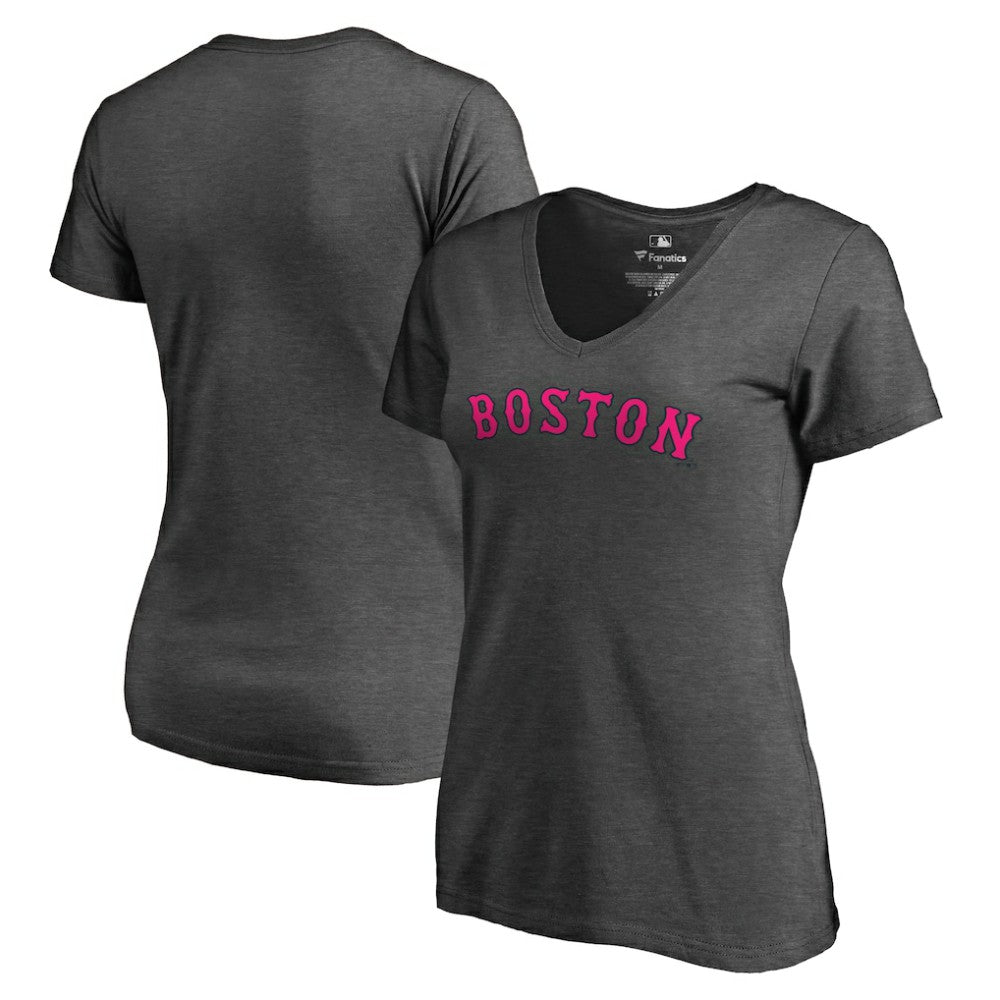Boston Red Sox Women's Pink Wordmark V-Neck T-Shirt Outlet