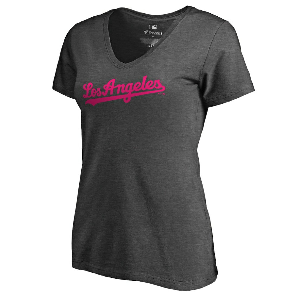 Los Angeles Dodgers Women's Pink Wordmark V-Neck T-Shirt Discount