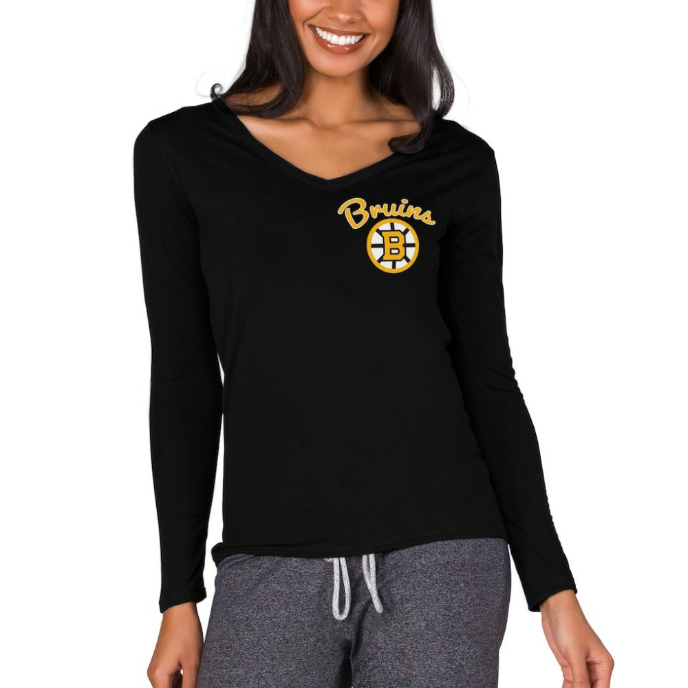 Boston Bruins Concepts Sport Women's Marathon Knit Long Sleeve V-Neck Top - Black | NHL discount