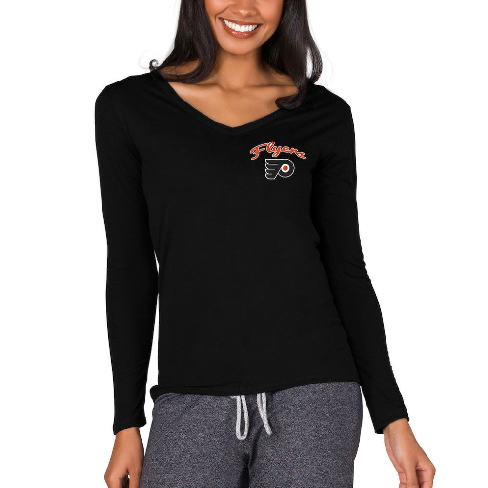 Philadelphia Flyers Concepts Sport Women's Marathon Knit Long Sleeve V-Neck Top - Black | NHL sale