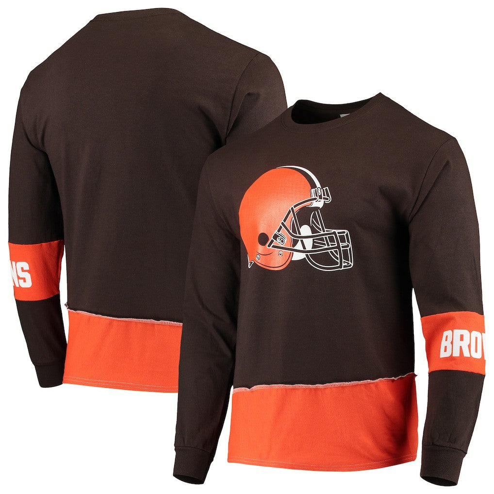 Cleveland Browns Refried Apparel Sustainable Upcycled Angle Long Sleeve T-Shirt - Brown/Orange - NFL