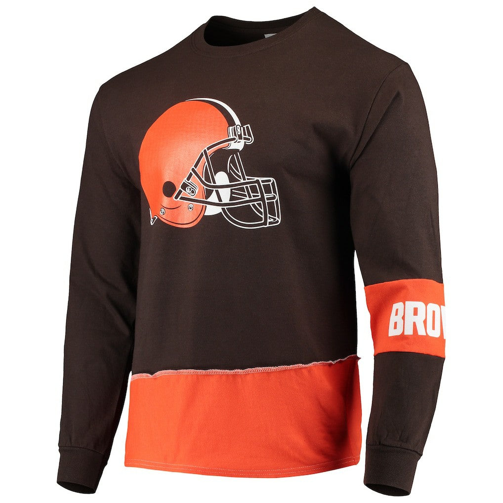 Cleveland Browns Refried Apparel Sustainable Upcycled Angle Long Sleeve T-Shirt - Brown/Orange - NFL