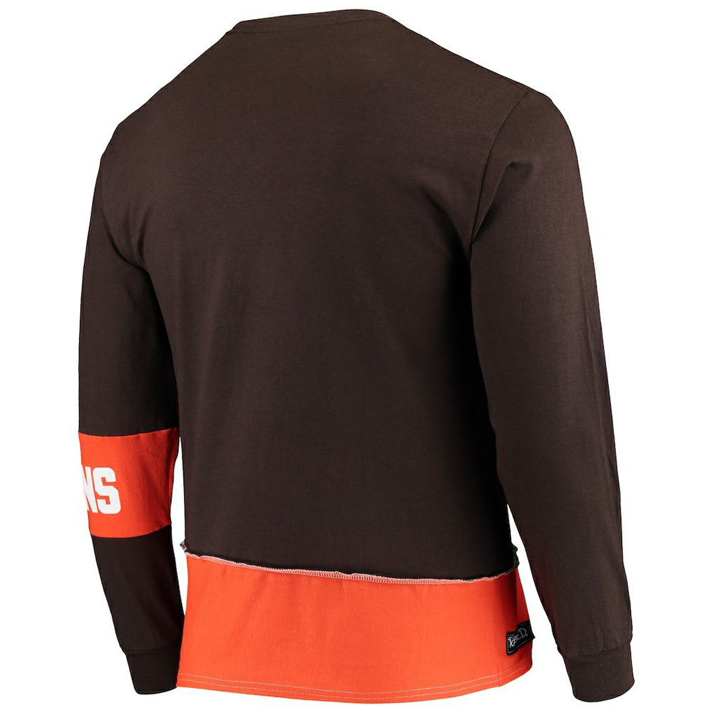 Cleveland Browns Refried Apparel Sustainable Upcycled Angle Long Sleeve T-Shirt - Brown/Orange - NFL