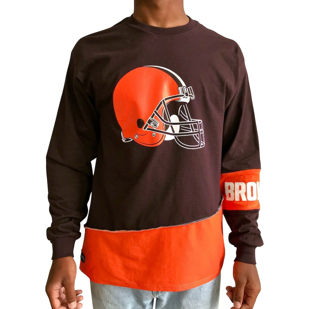 Cleveland Browns Refried Apparel Sustainable Upcycled Angle Long Sleeve T-Shirt - Brown/Orange - NFL