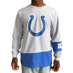 Indianapolis Colts Refried Apparel Sustainable Upcycled Angle Long Sleeve T-Shirt - Gray/Royal - NFL