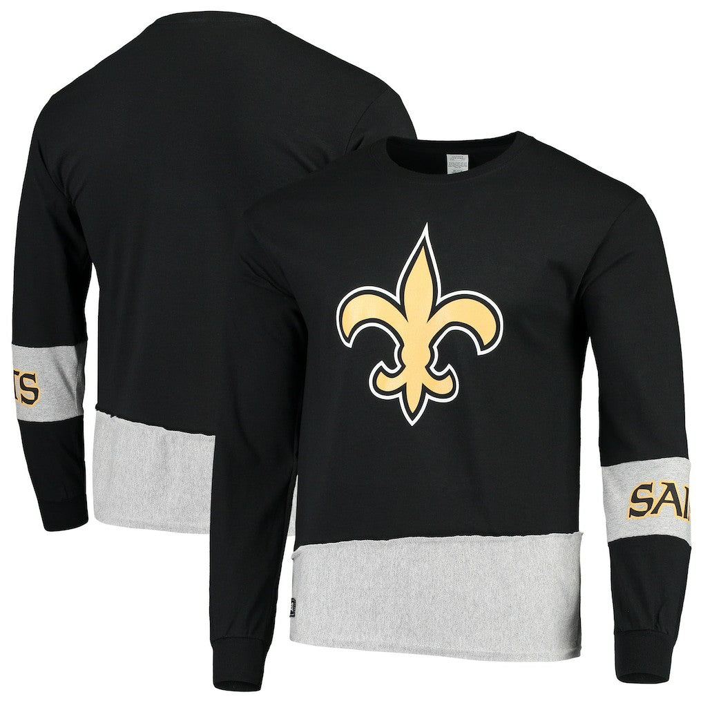 New Orleans Saints Refried Apparel Sustainable Upcycled Angle Long Sleeve T-Shirt - Black/Gray - NFL