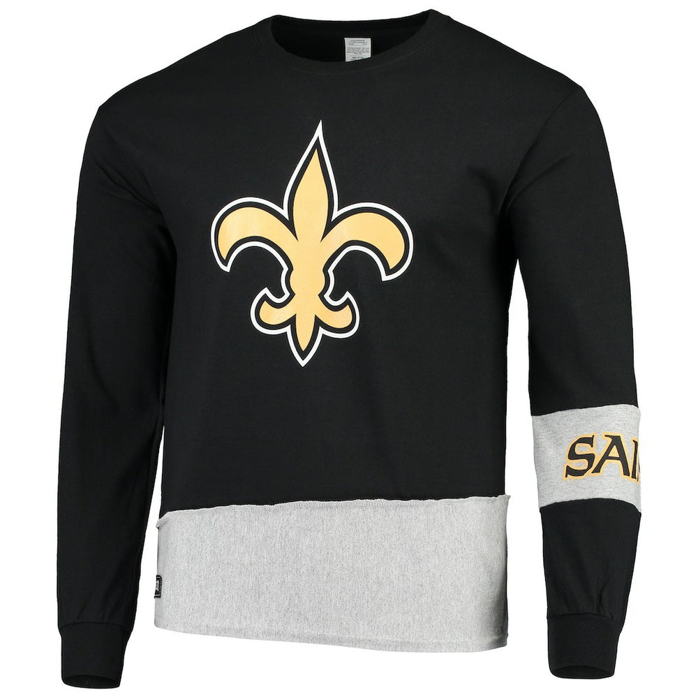 New Orleans Saints Refried Apparel Sustainable Upcycled Angle Long Sleeve T-Shirt - Black/Gray - NFL