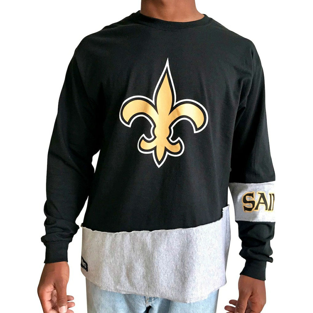 New Orleans Saints Refried Apparel Sustainable Upcycled Angle Long Sleeve T-Shirt - Black/Gray - NFL
