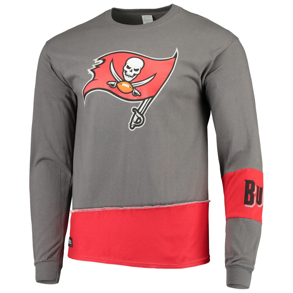 Tampa Bay Buccaneers Refried Apparel Sustainable Upcycled Angle Long Sleeve T-Shirt - Pewter/Red - NFL